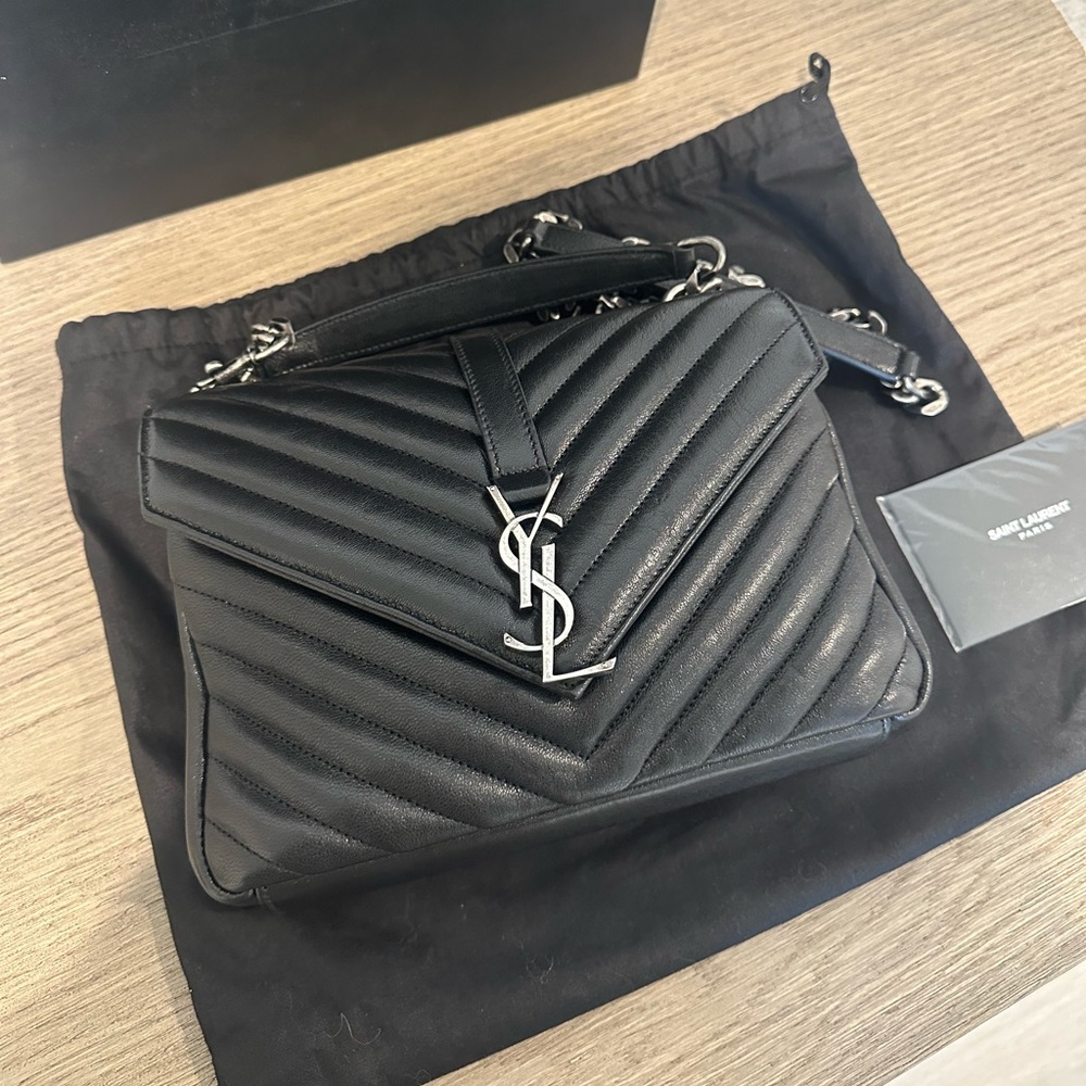 Saint Laurent College Medium Flap YSL Shoulder Bag in Quilted Leather